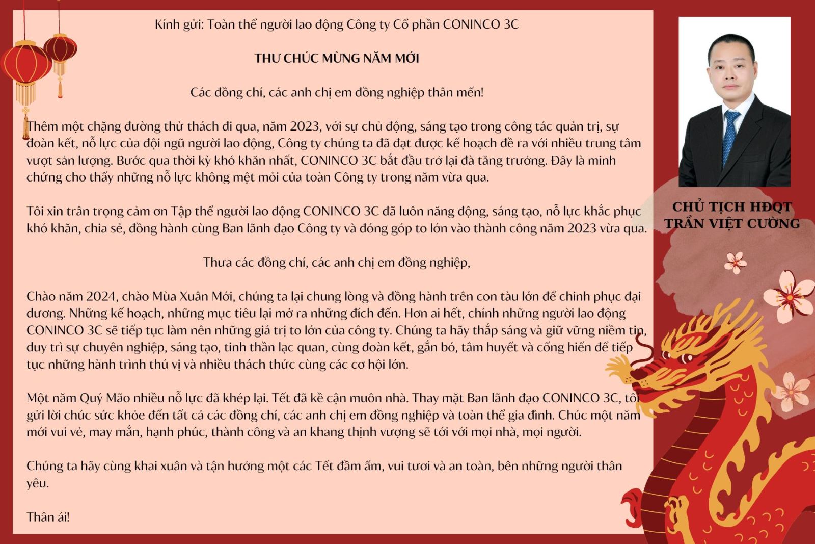 CONINCO 3C THƯ CHÚC TẾT GIÁP THÌN 2024